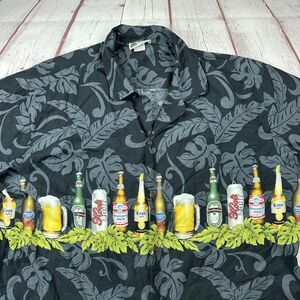 Aloha Republic Beer Bottles Hawaiian Shirt Mens XL Black Tropical Novelty